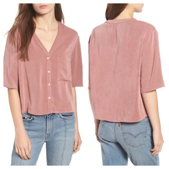 Chloe & Katie Crepe Button Down  Shirt - Picture 1 of 8